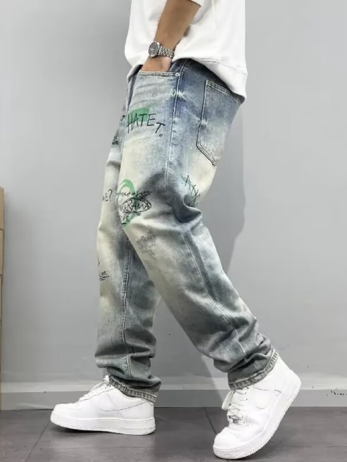 Streetwear Brand Denim - Celana Jeans Lurus Longgar Pria Gaya