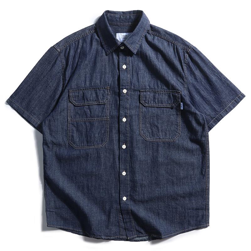 Streetwear Brand Denim - Kemeja Denim Pria Longgar Gaya Jepang