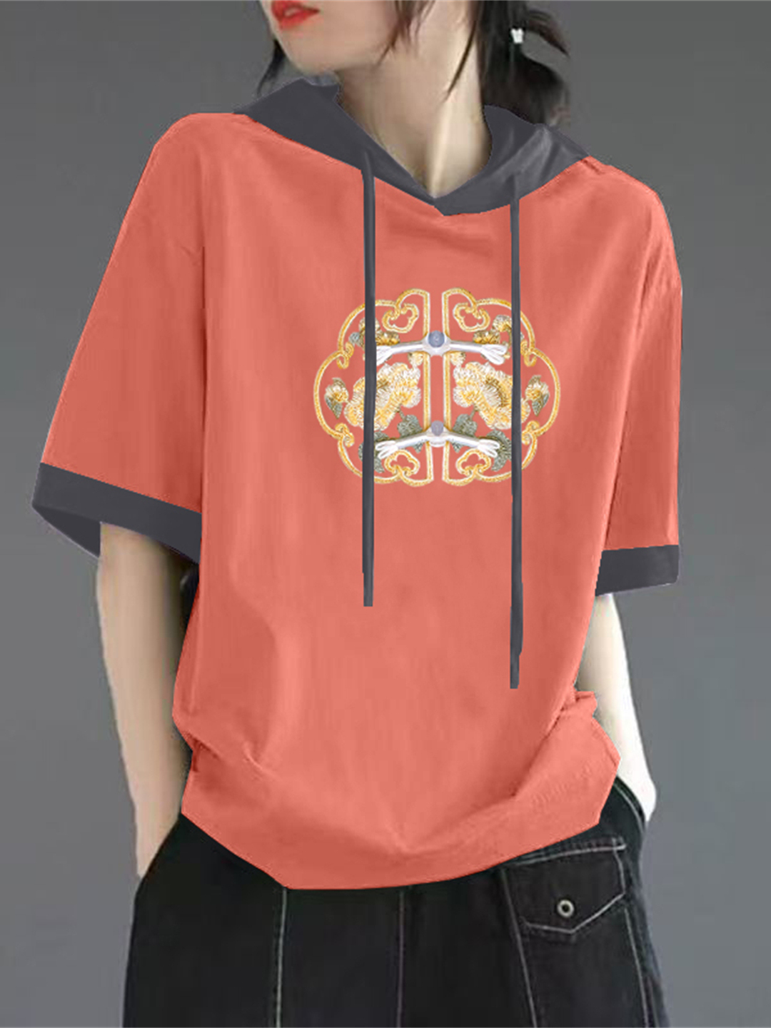 Kaos Katun Murni Merah Lengan  - Streetwear High End Brand ulasan dan harga