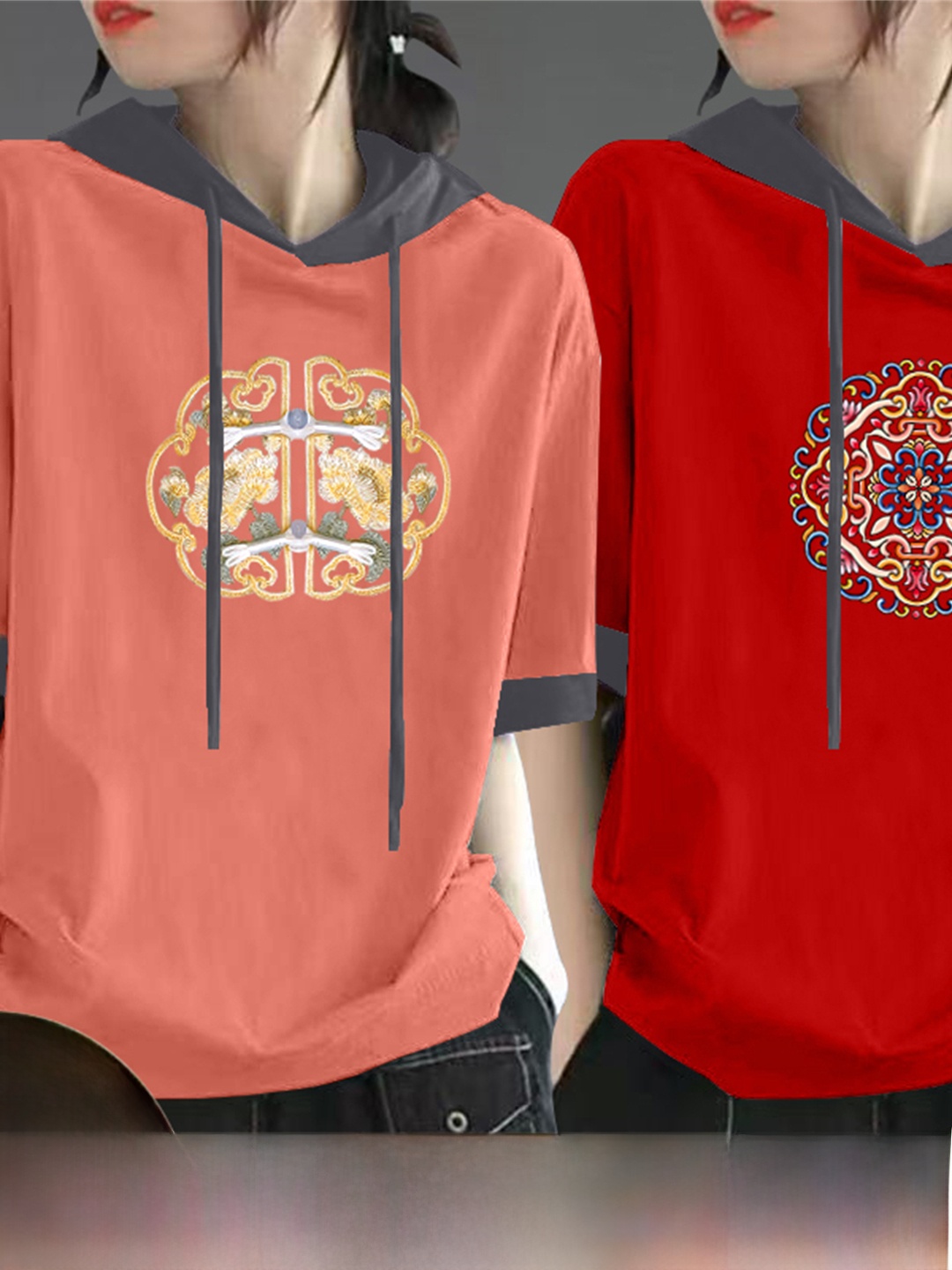 Kaos Katun Murni Merah Lengan  - Streetwear High End Brand ulasan dan harga