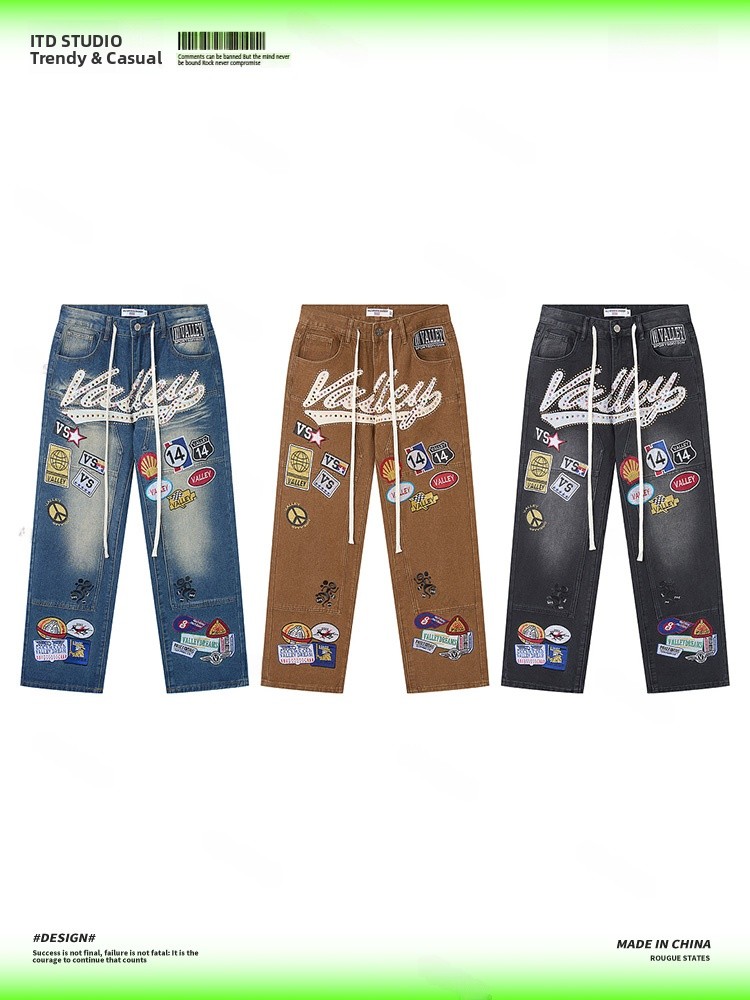 Jeans Pria VALLEY Bordir Longg - Valley Streetwear Brand ulasan dan harga
