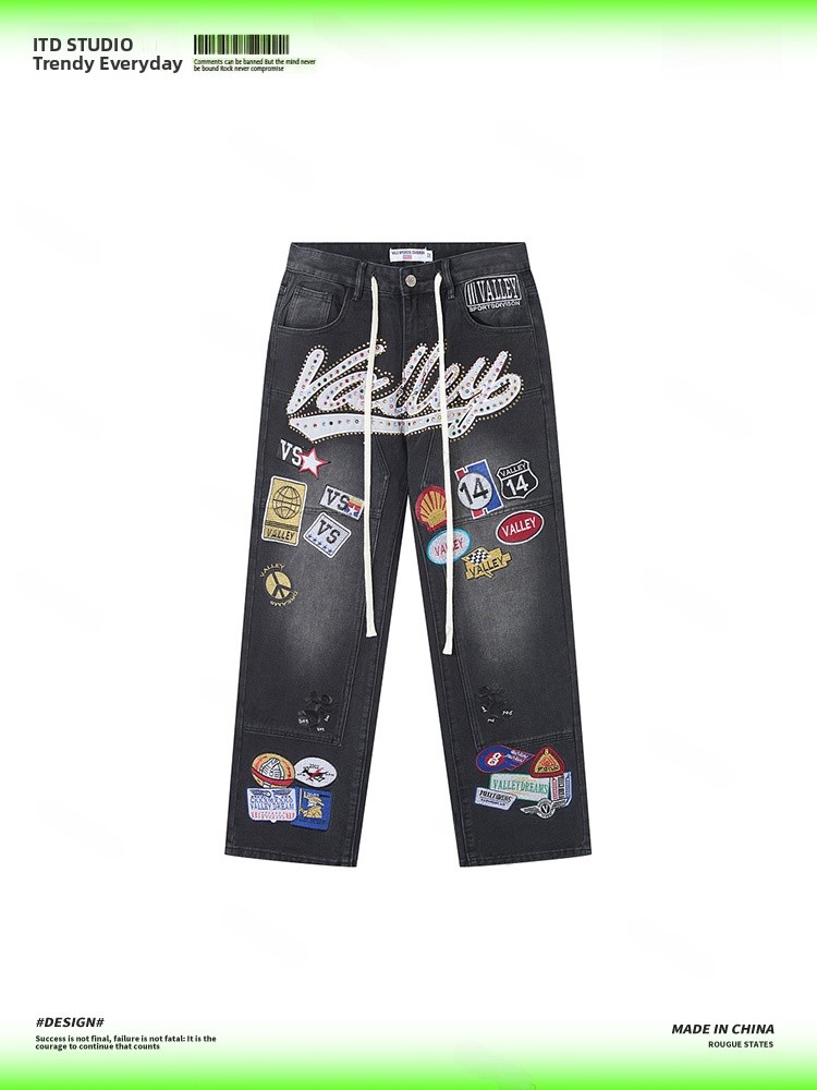 Jeans Pria VALLEY Bordir Longg - Valley Streetwear Brand ulasan dan harga